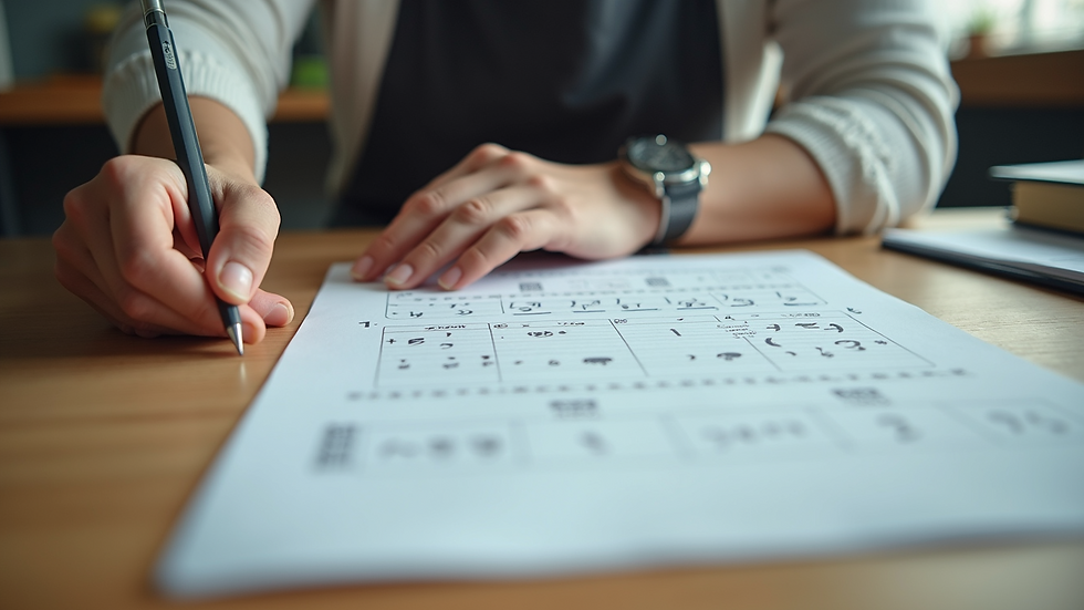 Eye-level view of a teacher placing a customized math worksheet on a student’s desk