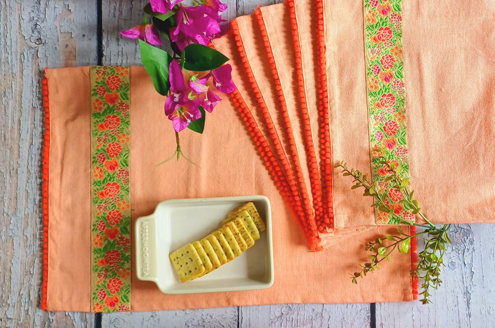 Orange Single Side Floral Table Mats