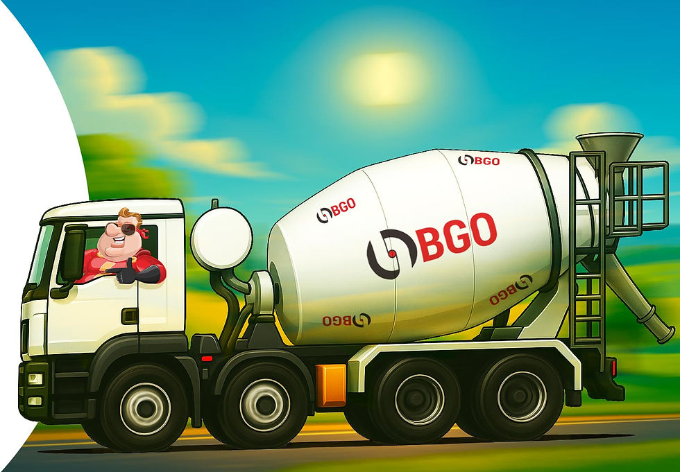 illustration d'un camion malaxeur de la centrale à béton BGO SA à Vufflens-la-Ville livrant du béton à toute allure