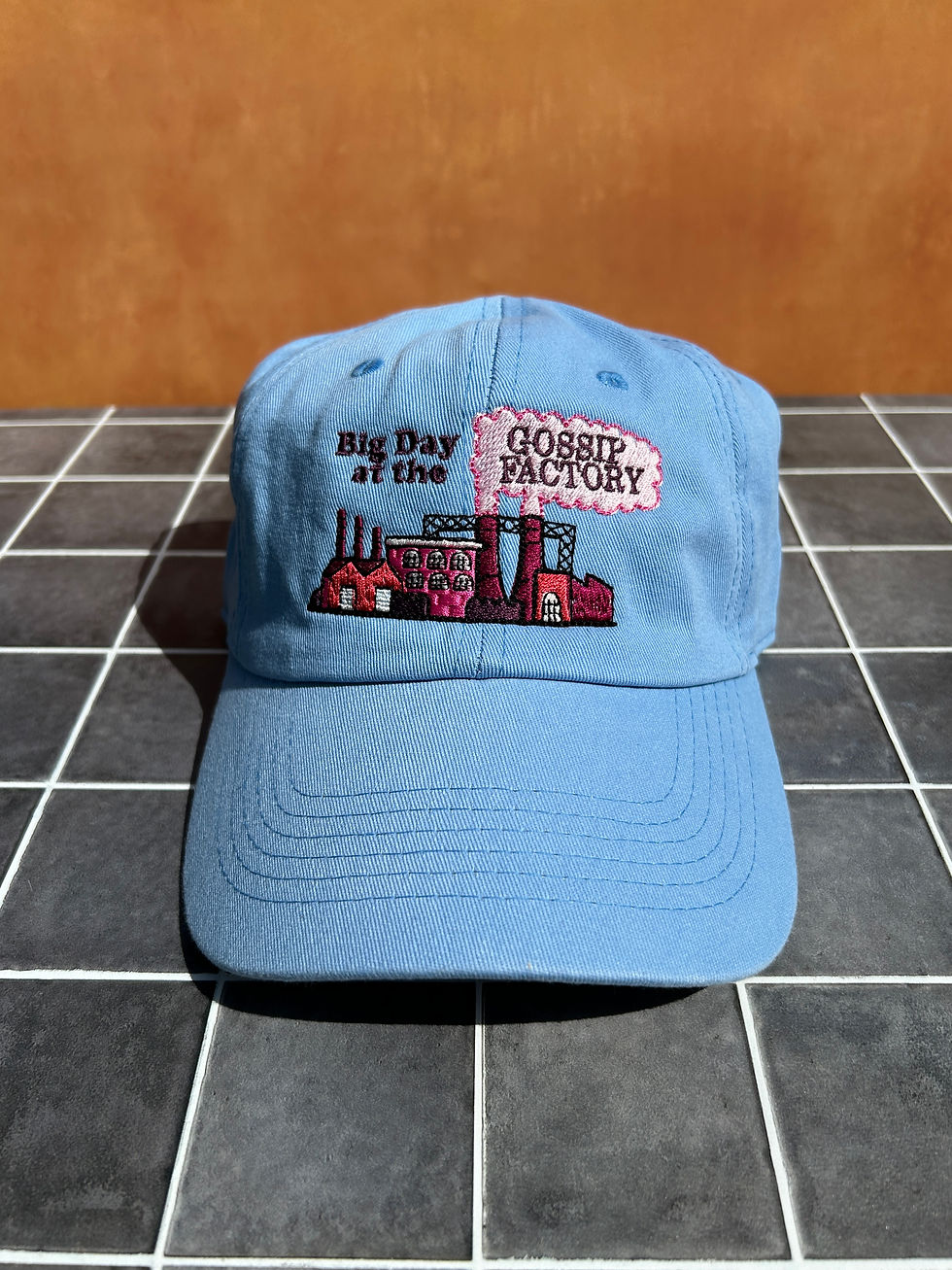 Thumbnail: Blue hat with Big Day at the Gossip Factory embroidery