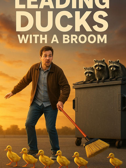 Leading ducks with a broom