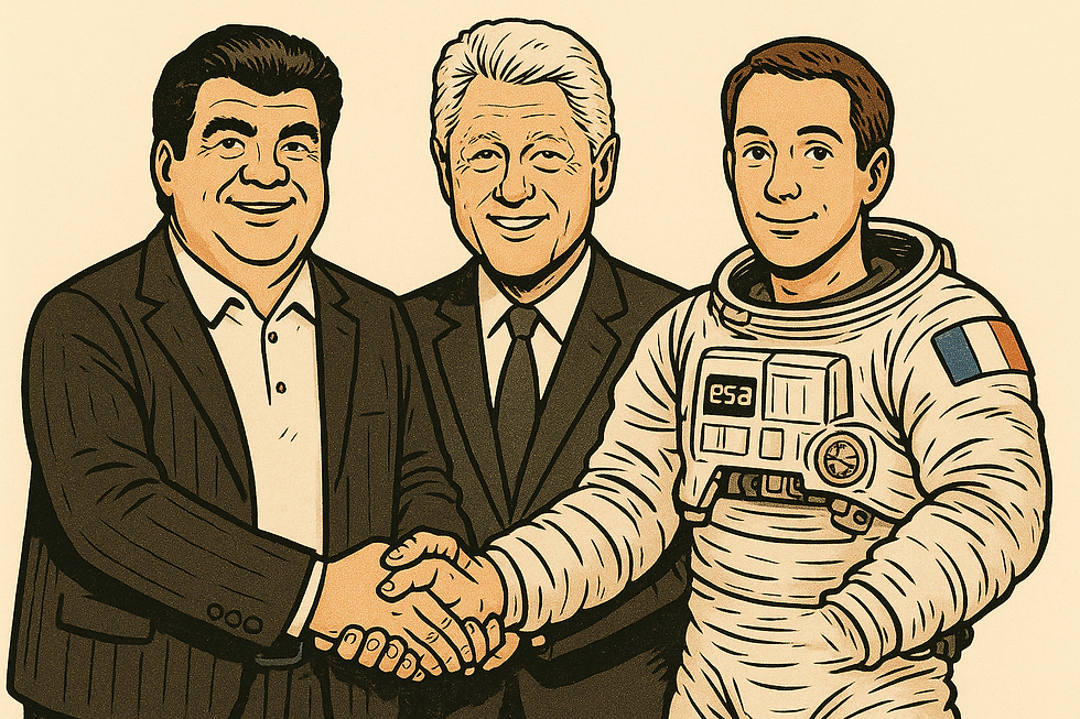 IMAGE BD DE TAIBI KAHLER, BILL CLINTON ET THOMAS PESQUET