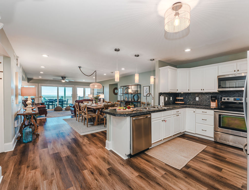Open Concept Living Gives Guests  Glimpses of Gulf Views From Every Area 
