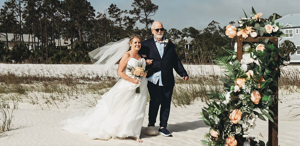 Bride walking dunes, South Cape San Blas