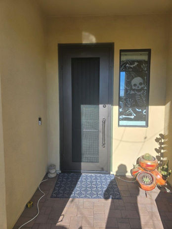 Paladin security door 3x8 oil-rubbed bronze powder coat with upgraded #2 custom pull handle and Crime Guard mesh screen