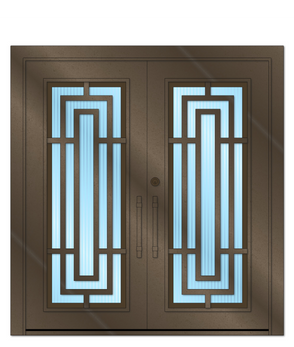 Harper double iron entry door design – elegant single and double front door ideas with faux arch and square top styles, Made in America aluminum entry doors with classic wrought iron look Prescott, Flagstaff, Show Low, Tucson, AZ