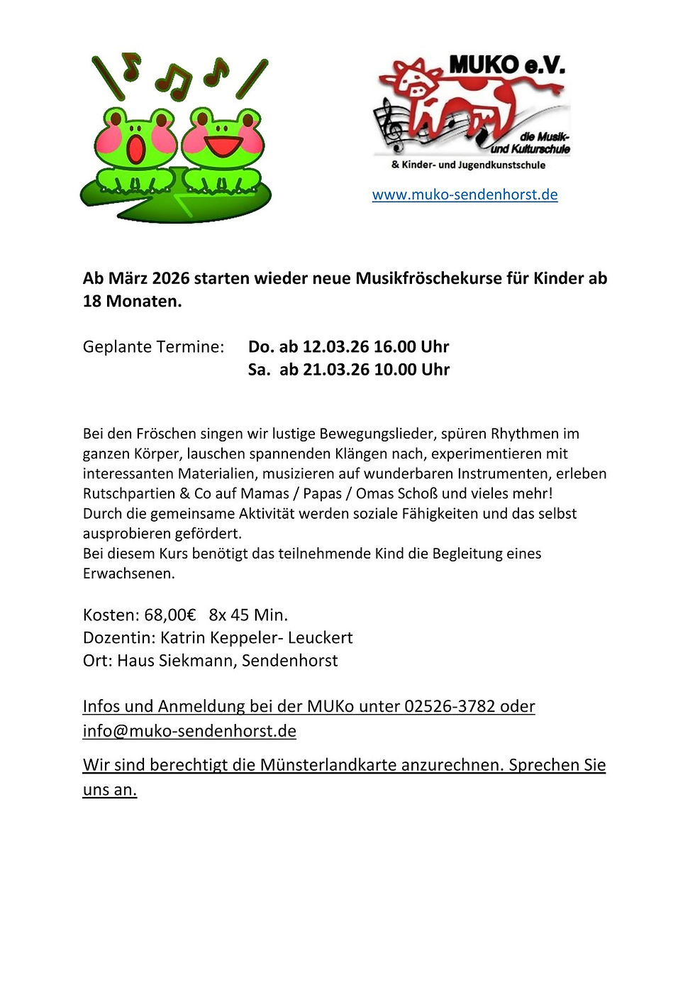 Neue Musikfröschekurse ab März