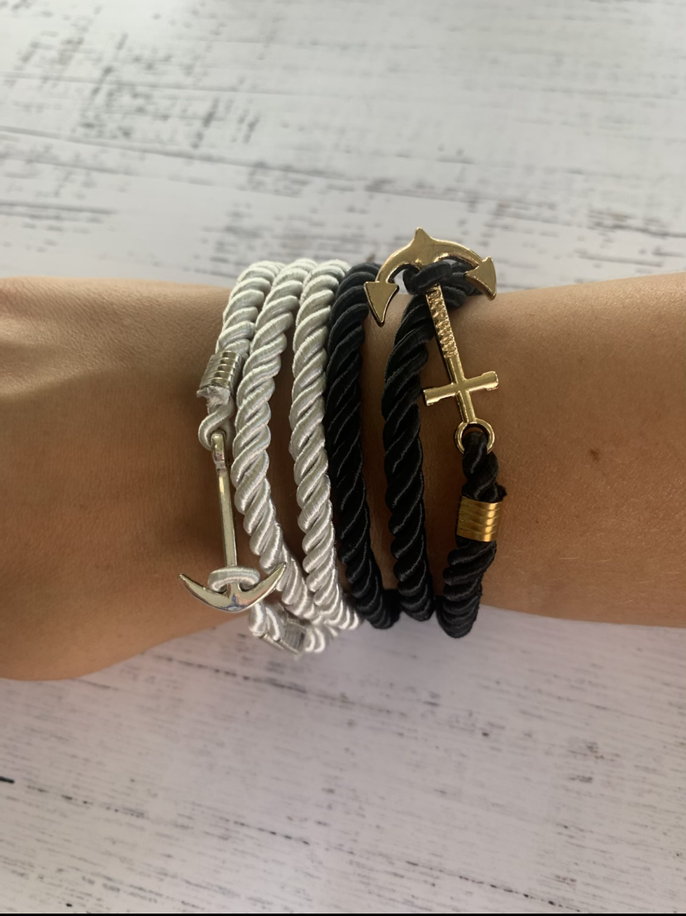 Thumbnail: Nautical Rope Anchor Bracelet- Black and gold