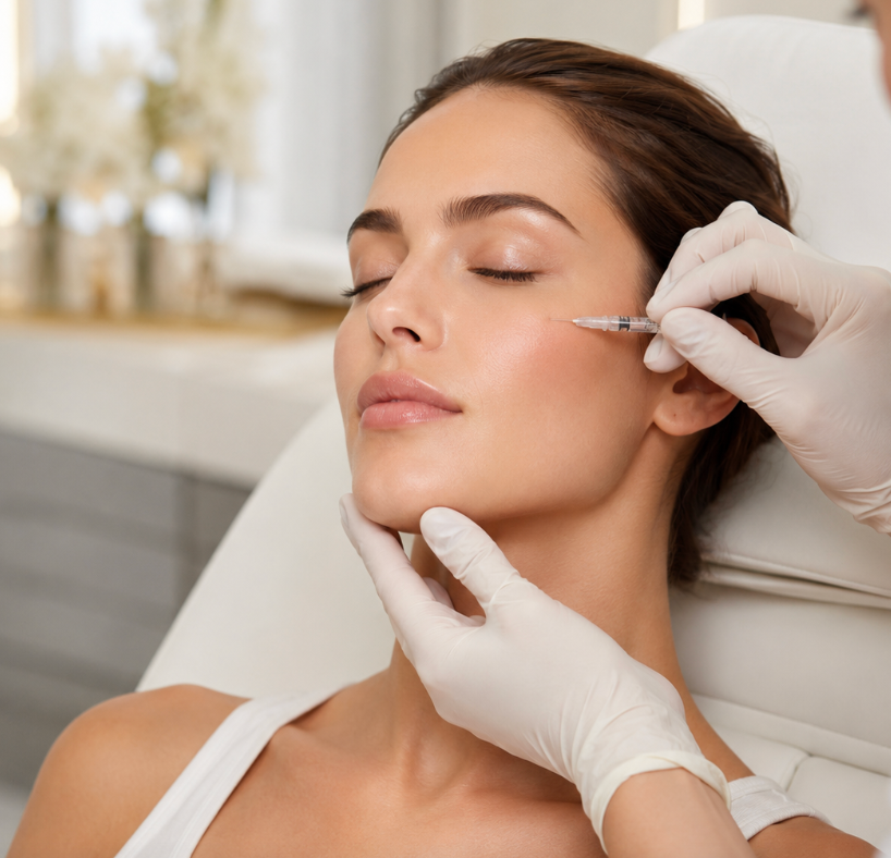 Anti-wrinkle injection being administered to a patient’s face in Brighton