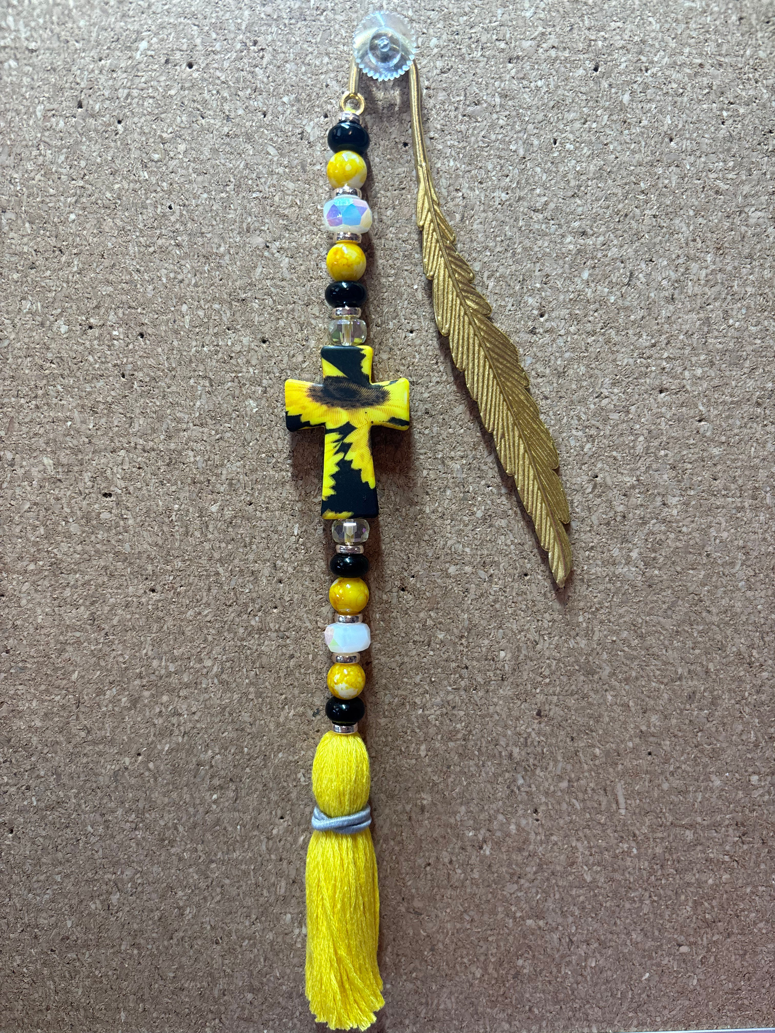 Sunflower Cross Beaded Bookmark