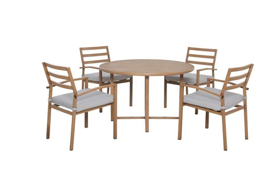 PULASKI - 5 PC ROUND OUTDOOR DINING TABLE SET WITH SLAT BACK CHAIRS