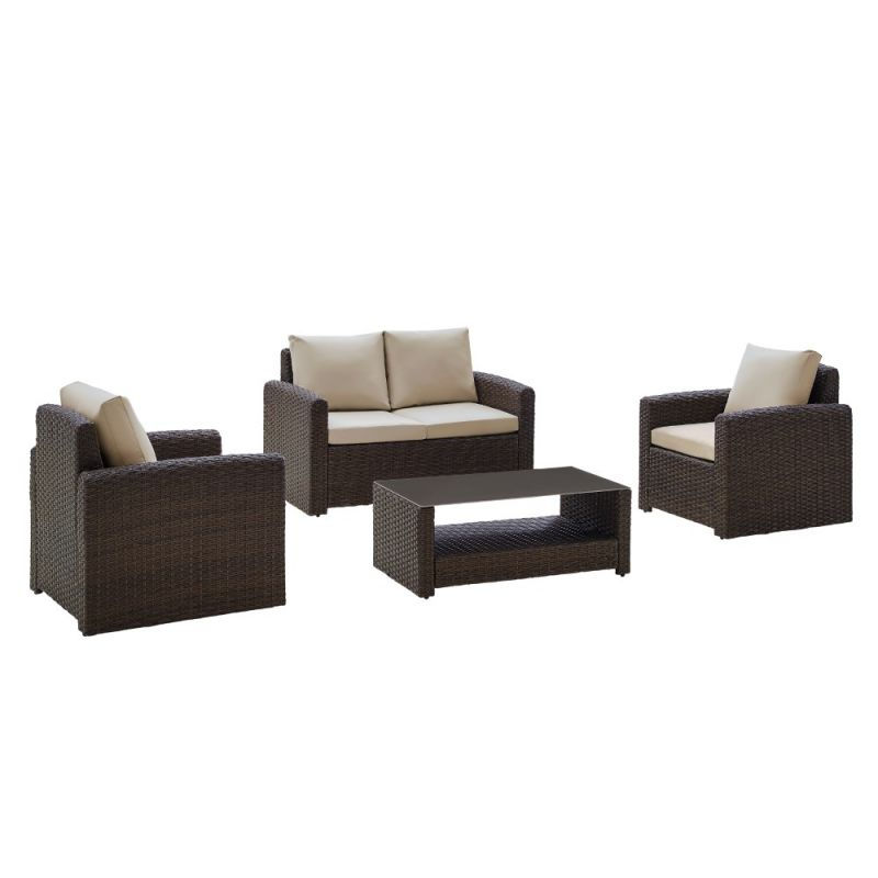 PULASKI - BROWN 4 PIECE MODERN WEAVE SET - 2 ACCENT CHAIRS, LOVESEAT AND TABLE