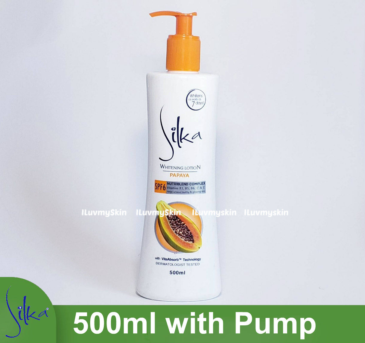 Silka Whitening Lotion Papaya SPF6 500ml with Pump
