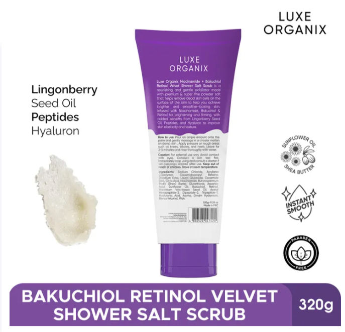 Thumbnail: Luxe Organix Niacinamide + Bakuchiol Retinol Velvet Shower Salt Scrub 320g