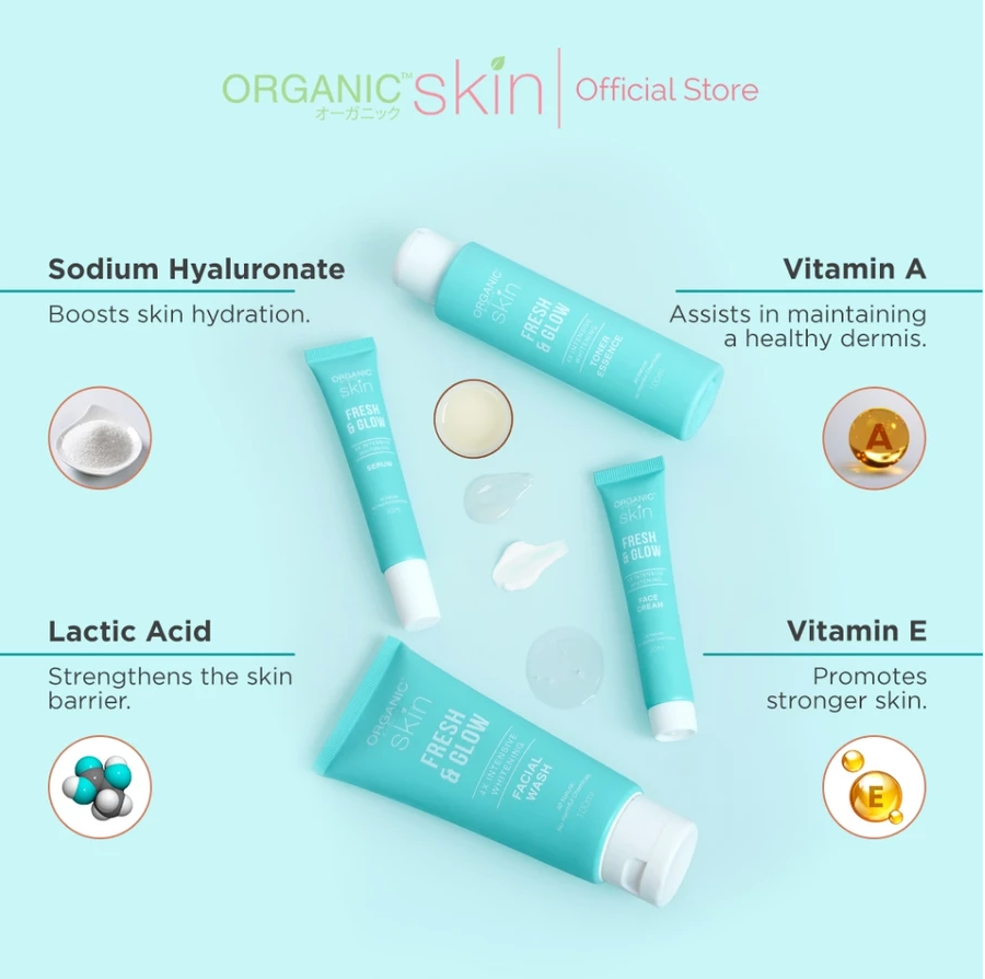 Thumbnail: Organic Skin  FRESH and GLOW Whitening Set 4-in-1 and Lotion 250ml and Soap 50g