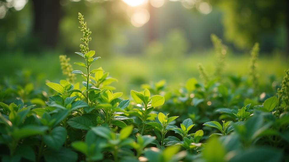 Eye-level view of a lush green garden with various plants