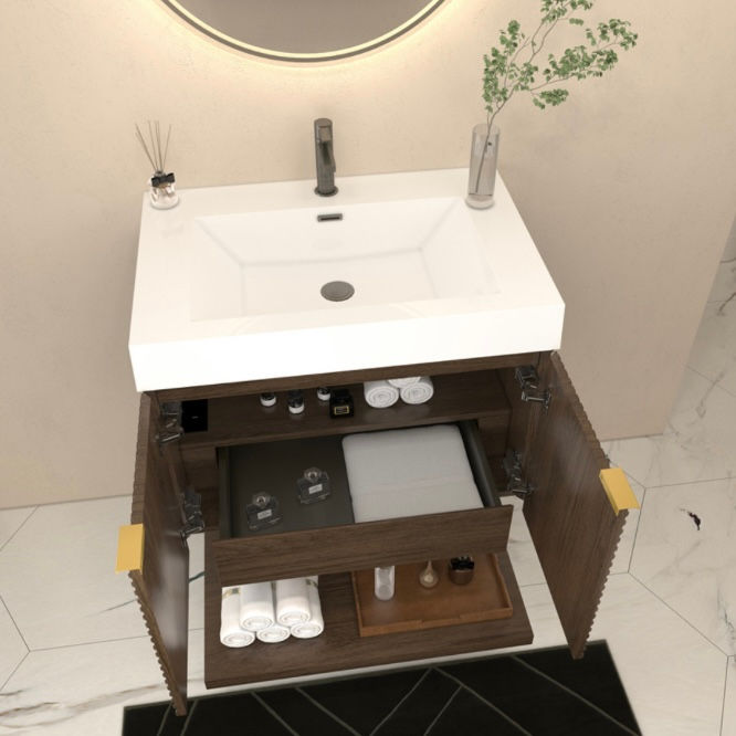 Thumbnail: UHRI 30" Fluted Floating Bathroom Vanity with Reinforced Acrylic Sink