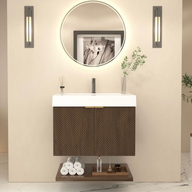 Thumbnail: UHRI 30" Fluted Floating Bathroom Vanity with Reinforced Acrylic Sink