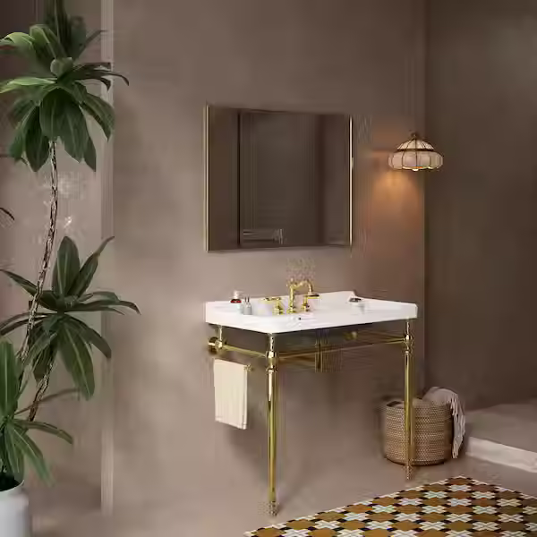 Thumbnail: 36 in. Freestanding Gold Bath Vanity with White Ceramic Top Unassembled