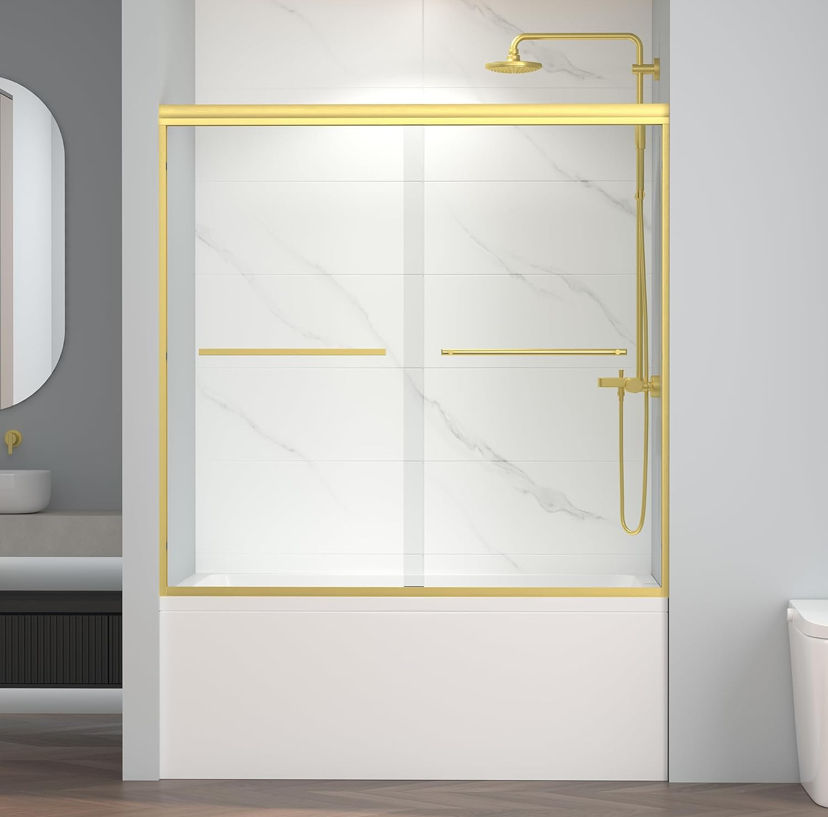 Thumbnail: 60”Wx58”H Semi-Frameless Sliding Shower Door – Clear Glass, Easy Clean