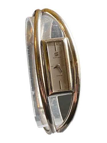 1970's Sarcar Geneve Ladies Solid Silver Bangle Watch