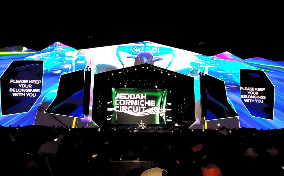 Illuminated stage and audience at the Formula 1 After Race Concert at Jeddah Corniche Circuit.