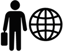 Piktogramm eines Menschen und eines stilisierten Globus