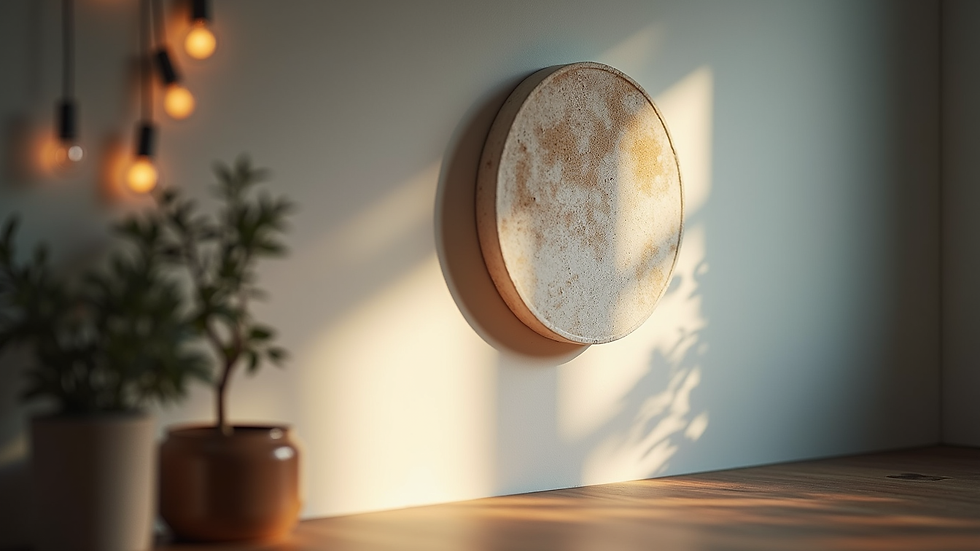 Eye-level view of a crystal moon wall art hanging on a softly lit wall
