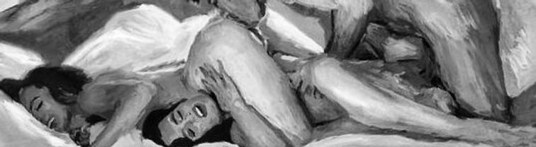 Man and two women posing together in a stylized header image.