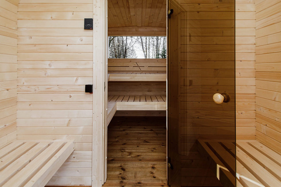 Thumbnail: Cube sauna 3.5m met thermo-houten afwerking