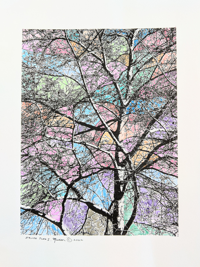 Hand watercolor on tree photo printed on watercolor paper.