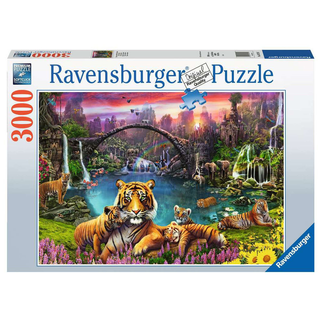 Ravensburger 30000-piece puzzle: Tiger family by tranquil waterfall