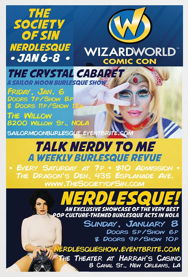 society of sin prepares to keep comic con crowd entertained for nerdlesque flyer