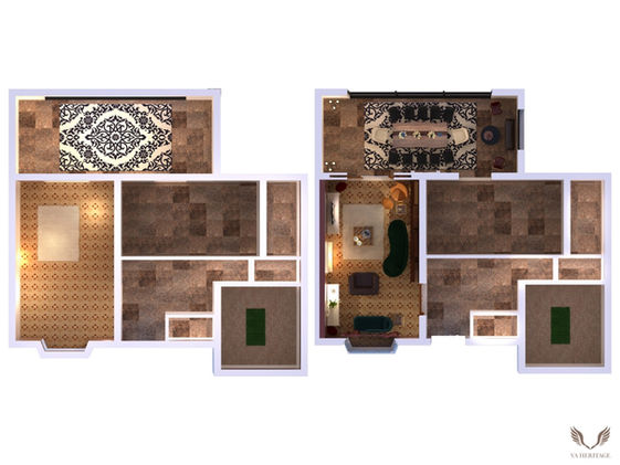 Rendered floor plan of the ground to demonstrate the selected floor surfaces.