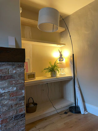 Built-in storage in the living room.