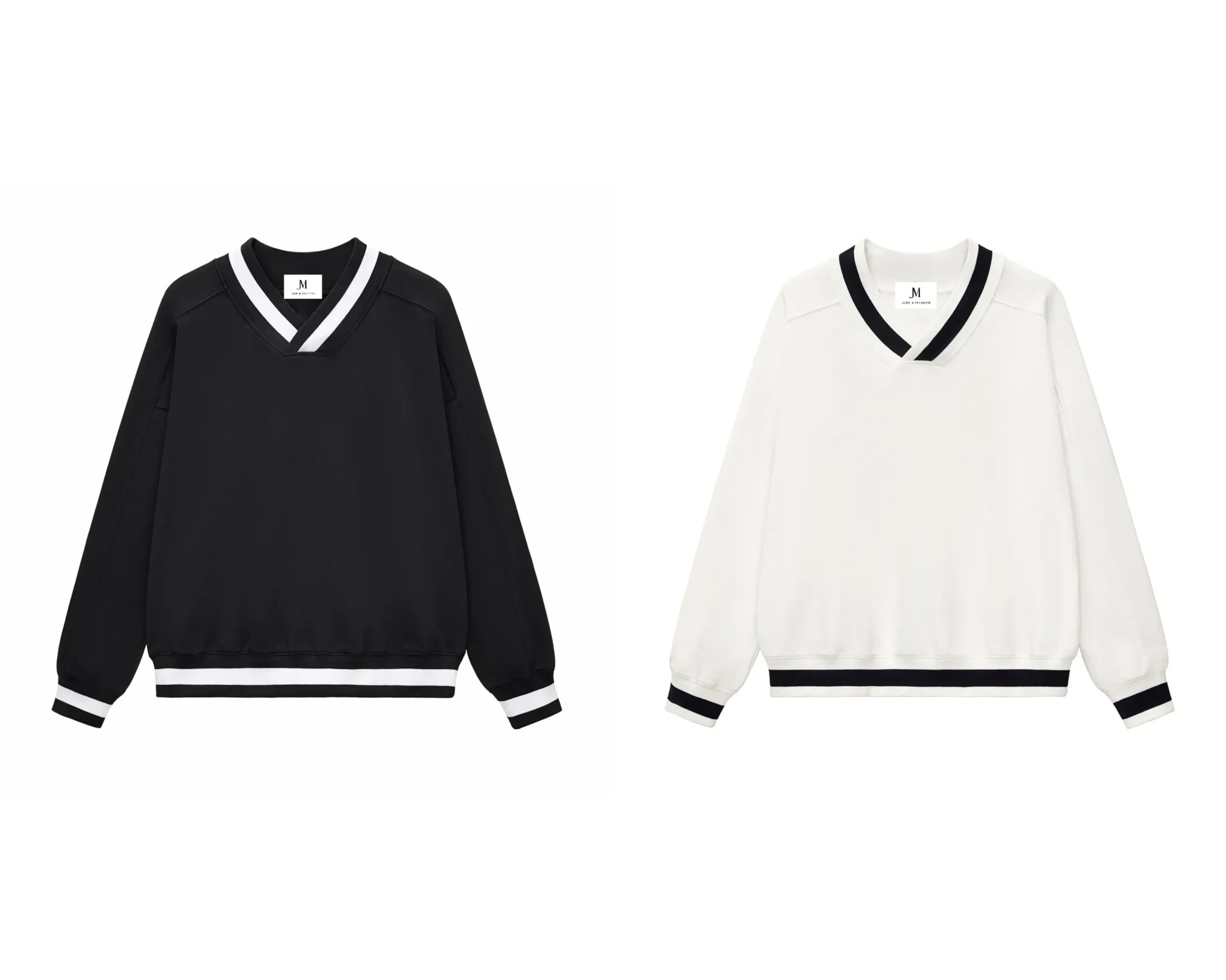 MEN'S V-NECK CONTRAST COLLAR BOXY SWEATSHIRTS