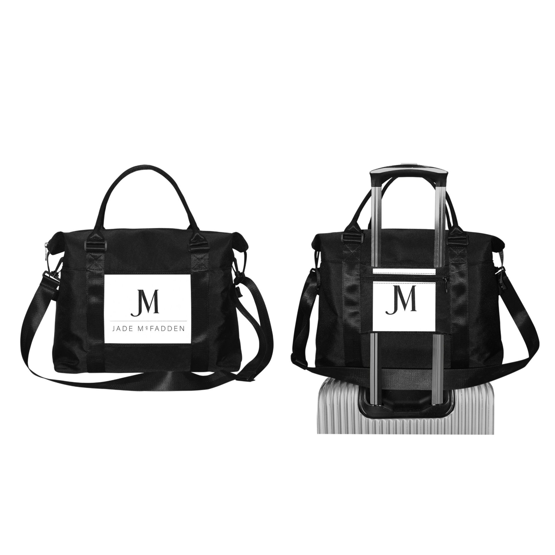JM COMPANY LOGO OXFORD TRAVEL DUFFLE BAG // Black & White