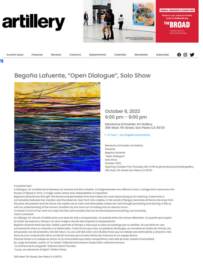 SOLO SHOW. OPEN DIALOGUE. MENDUINA SCHNEIDER ART GALLERY. CALIFORNIA