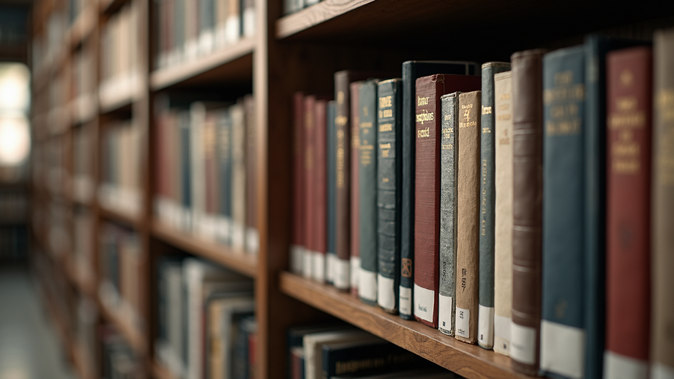 Eye-level view of a well-organized bookshelf with management resources