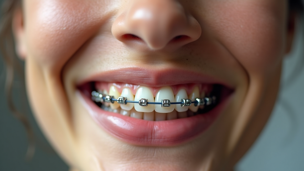 Close-up view of dental braces on teeth
