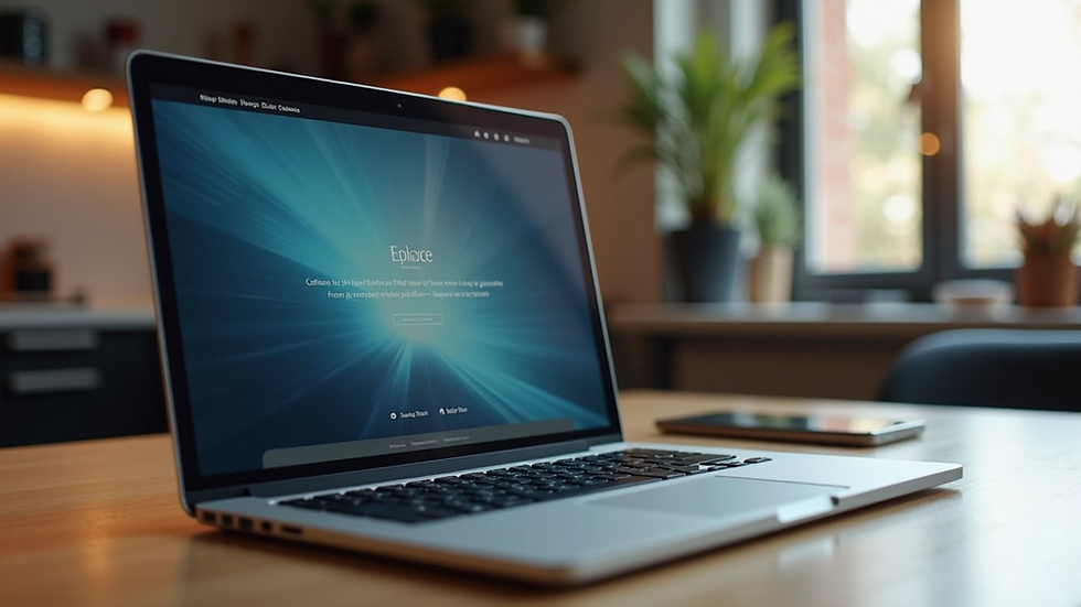 Eye-level view of a sleek modern laptop displaying a website homepage