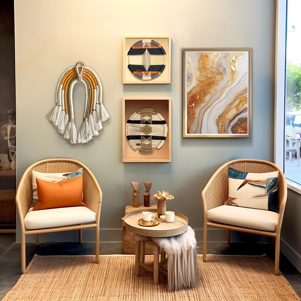 Foto ambientada de cocar de parede e quadros