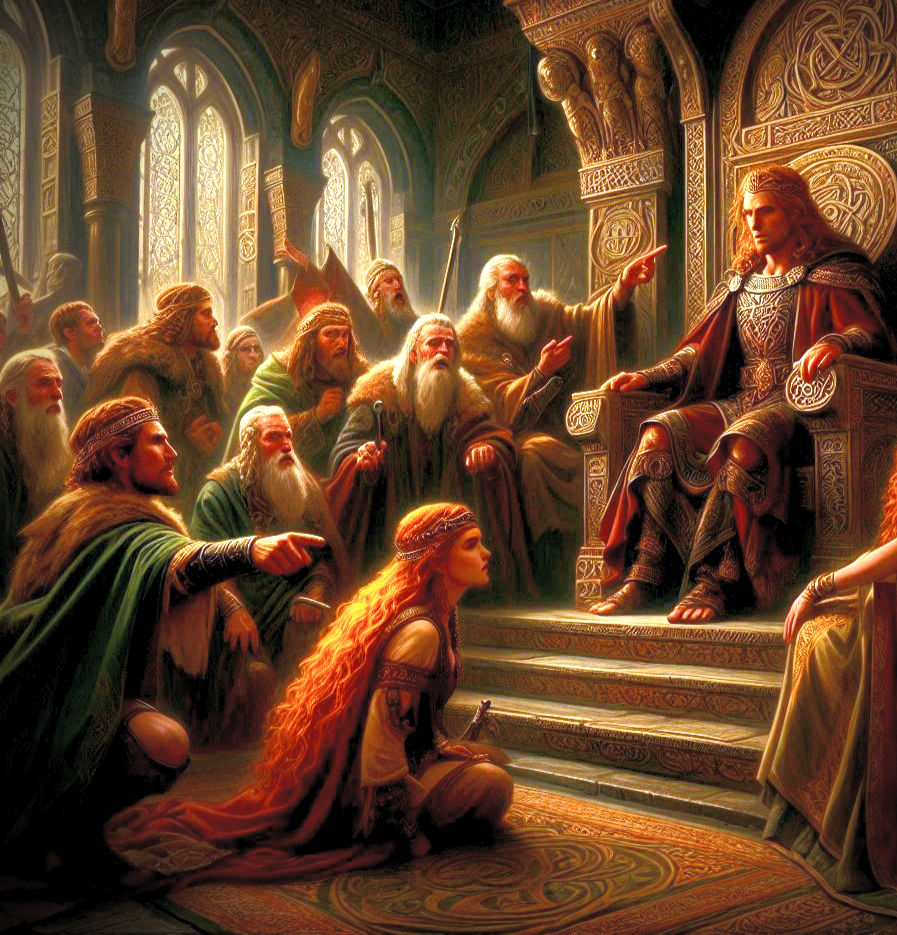 Rhiannon is brought before Pwyll, accused of infanticide and cannibalism.