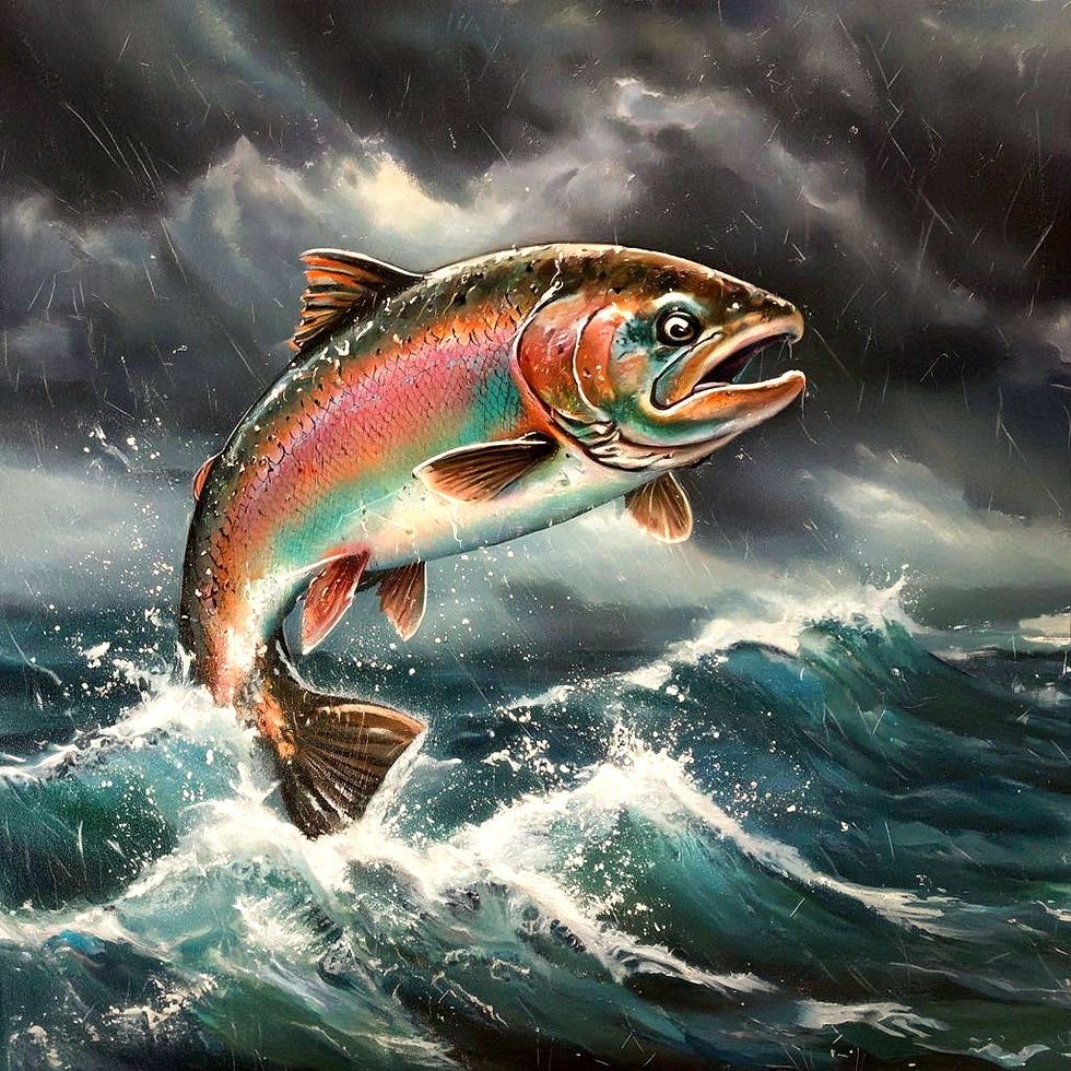 Fintan escaped his fifty wives and the Great Flood by shapeshifting into a salmon.