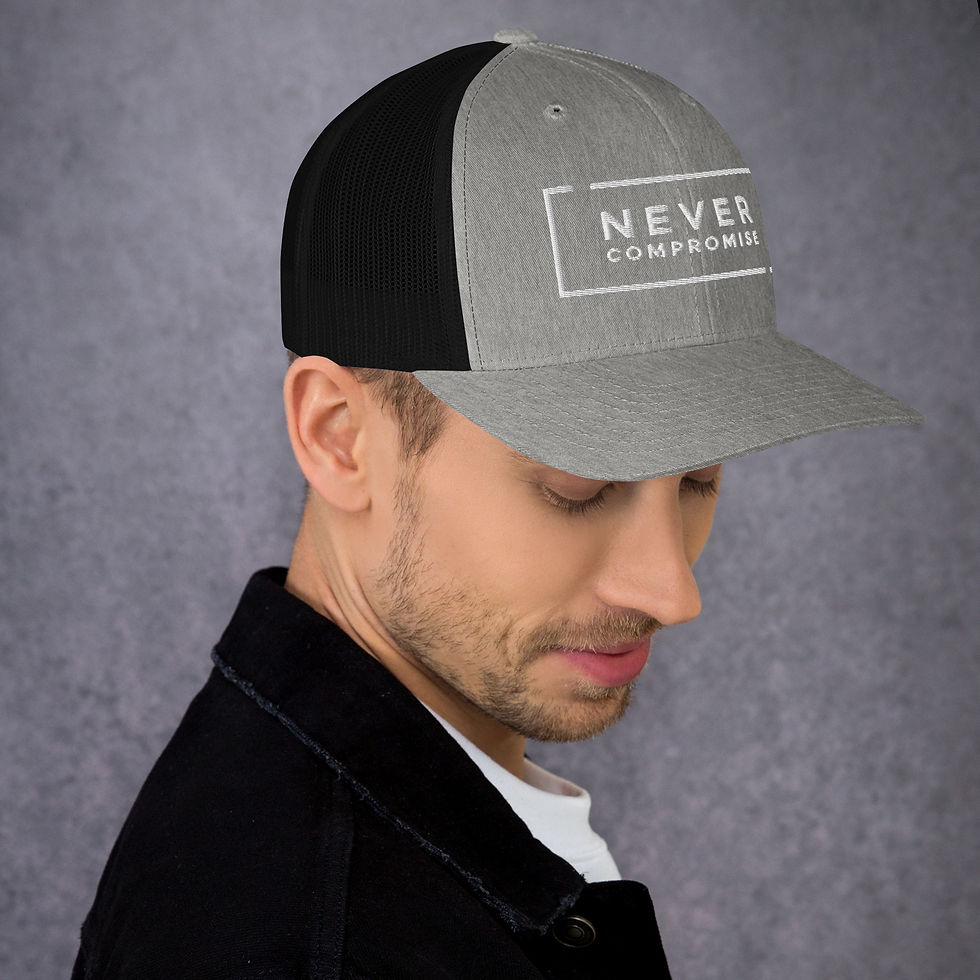 Thumbnail: Never Compromise White - Snap Back Trucker Cap