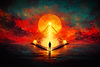 Golden pyramid at sunset shore.png
