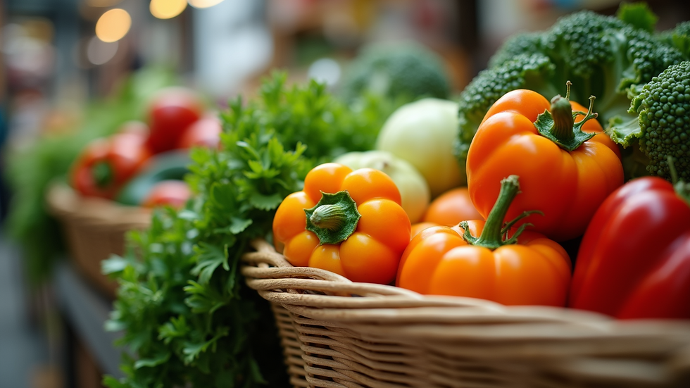 Close-up view of fresh vegetables in a market basket