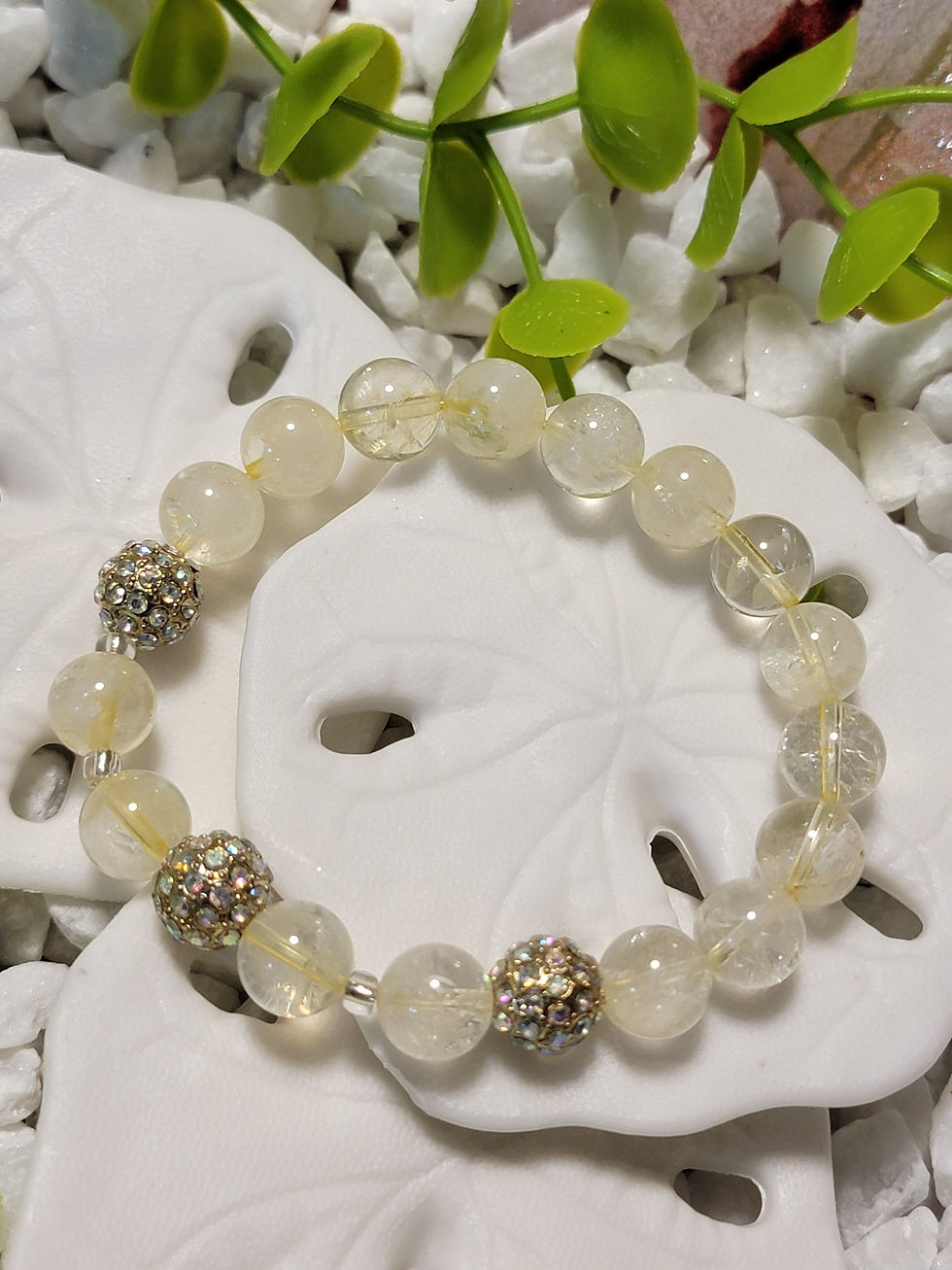 Citrine & Gold Rhinestone Bead Bracelet – 10mm Stretch