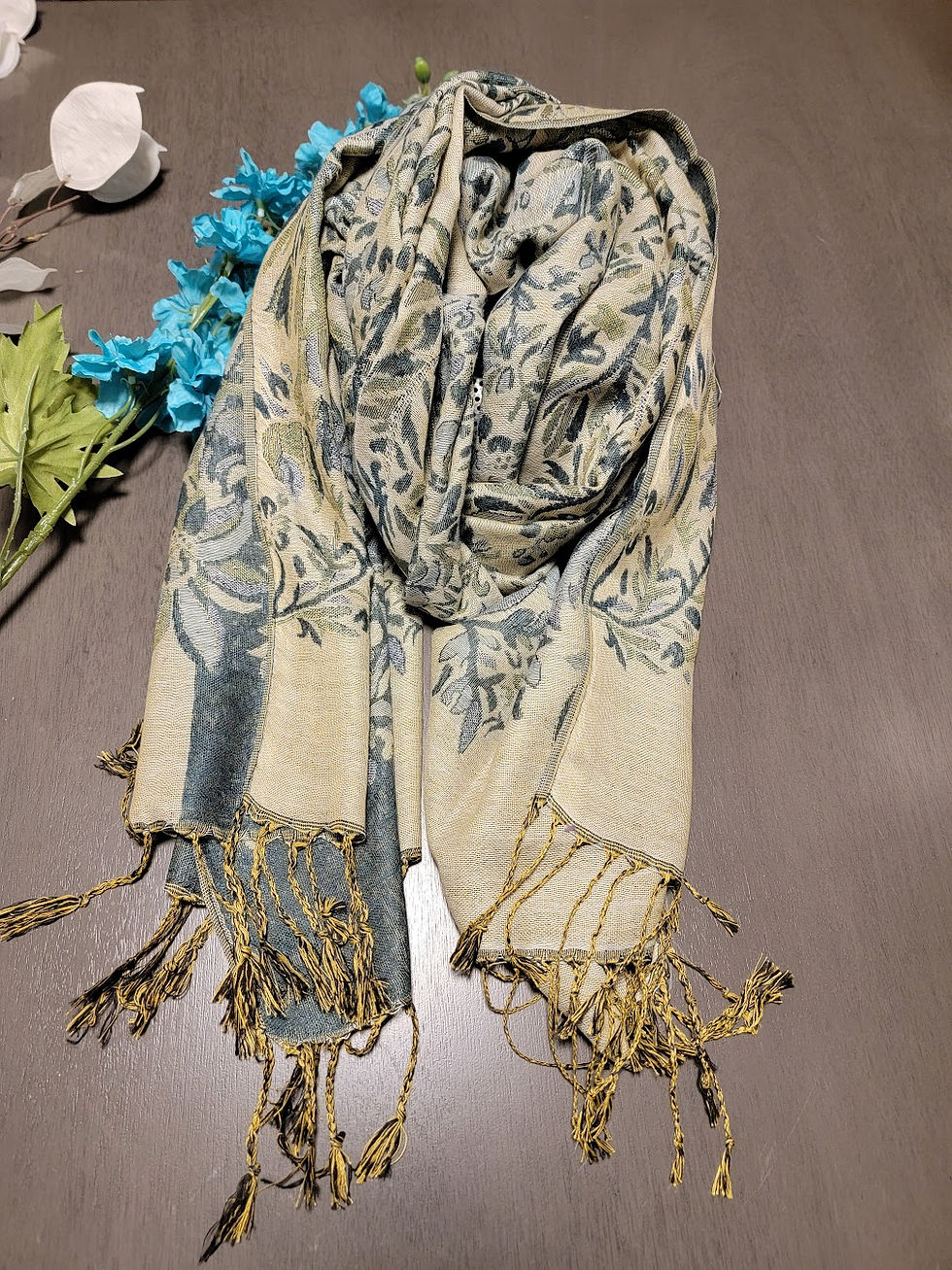 Leaf Design Pashmina Scarf-Purple