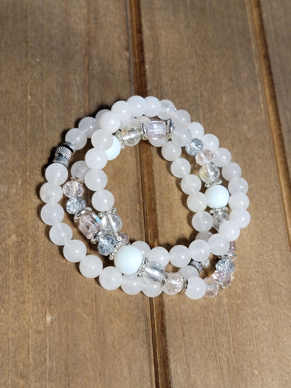 3pcs. Rose Quartz Bead Charm Bracelet